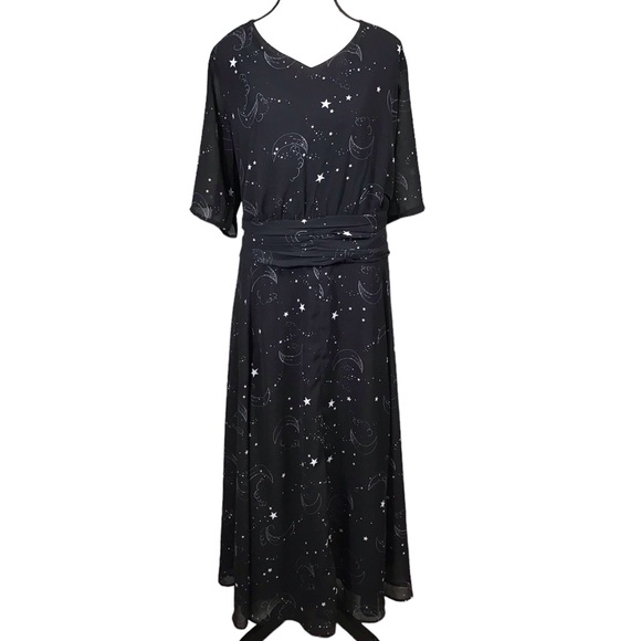 eShakti Womens Maxi Dress Size 24W Pockets Sheer Chiffon Celestial Black Witchy - Picture 16 of 16